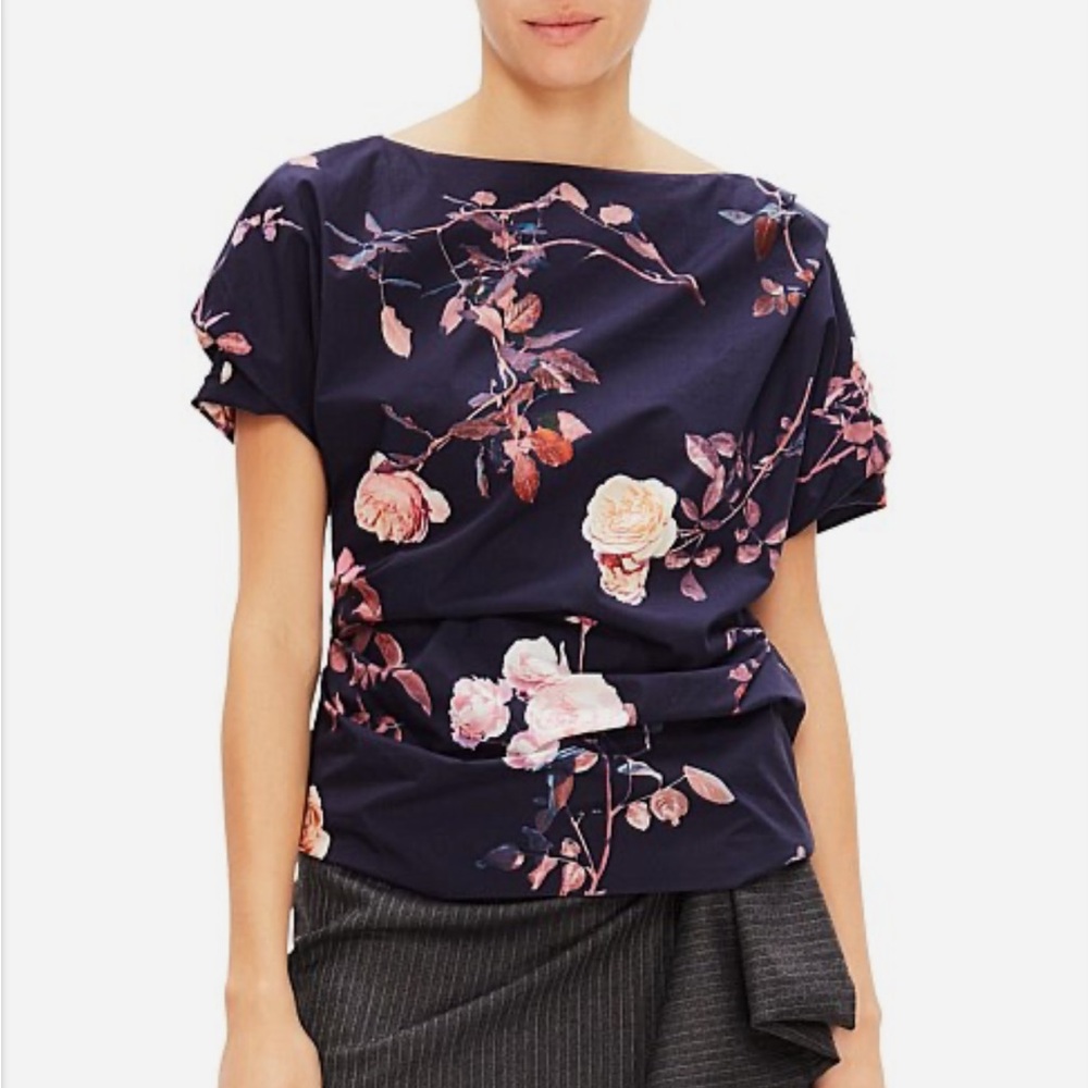 Dries Van Noten Asymmetrical All Over Floral Circle Collar Top Size 34